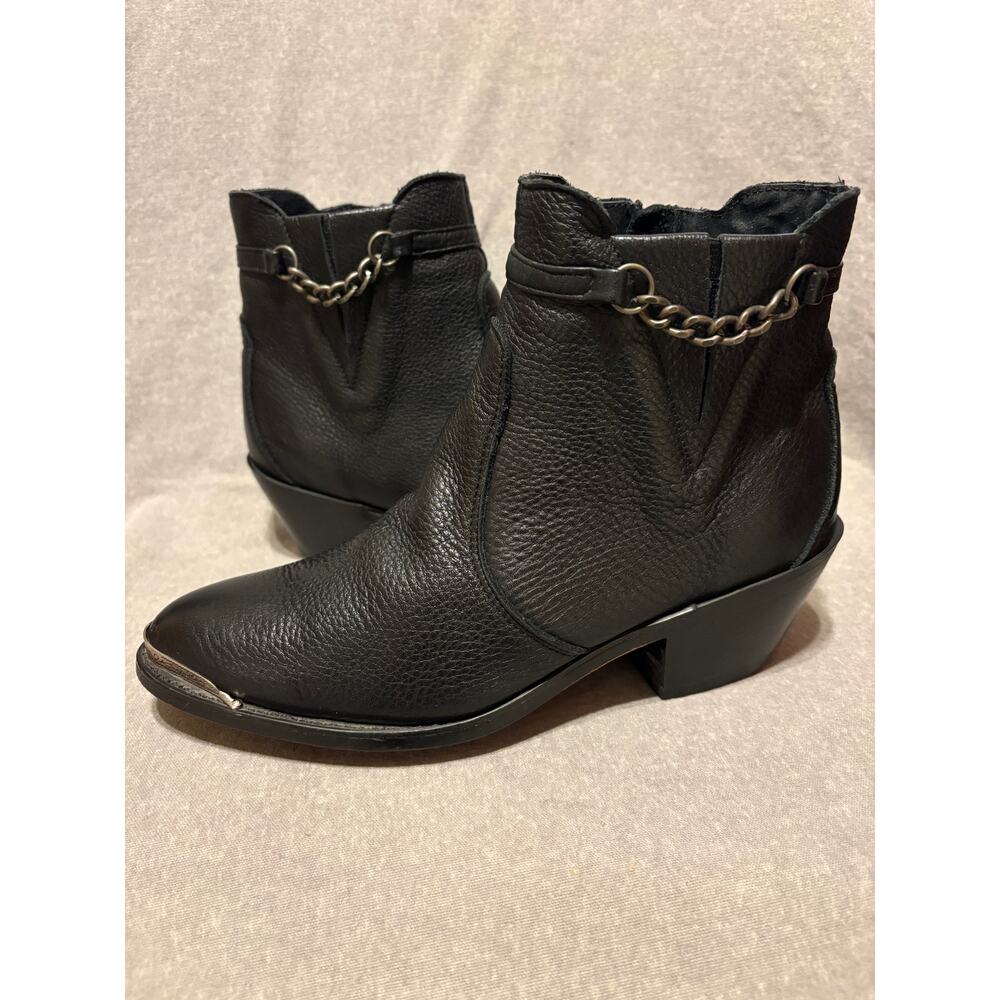 Durango Size 6.5 Black Leather Side Zip Moto Western Women’s Booties EUC